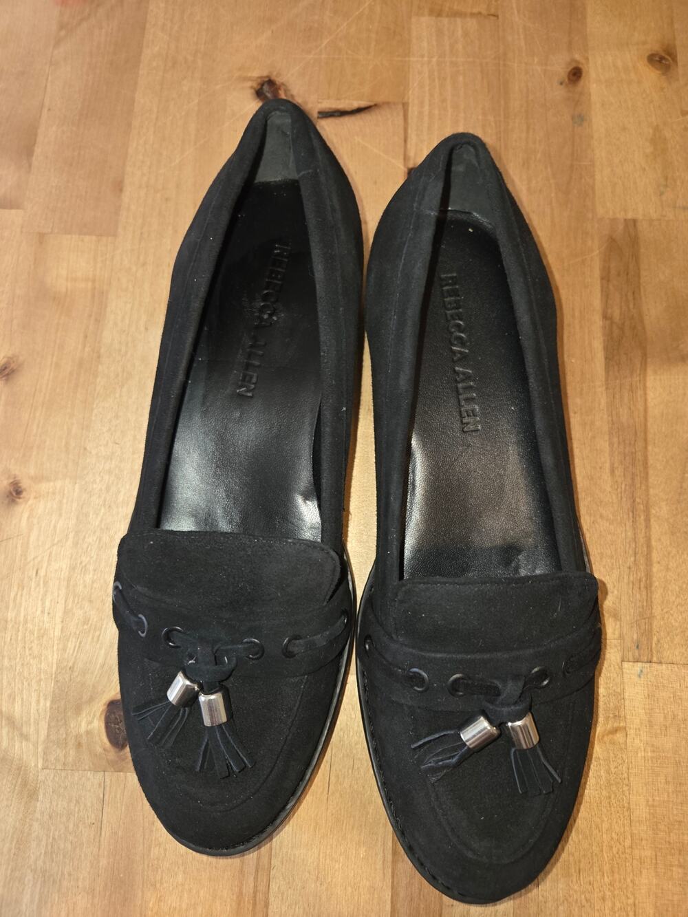 Rebecca Allen The Lug Loafer Black Suede Tassel Flatform Shoes Size 7M NWT